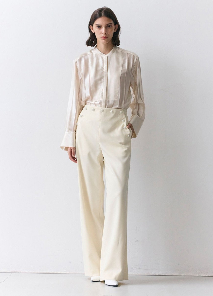 腰間釦飾海軍風寬褲